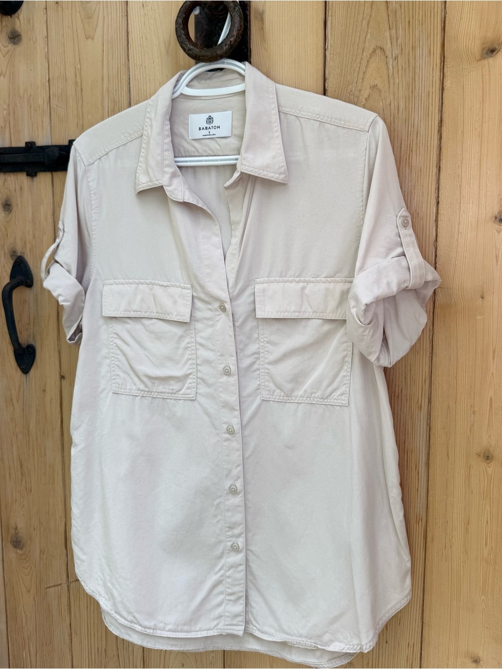 Babaton Artizia Utility Button-Down Shirt Beige Size Small